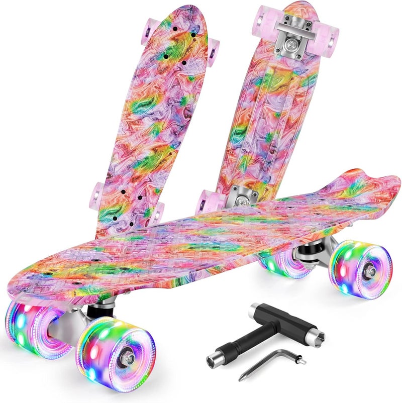 BELEEV 22 inch Skateboards for Kids, Cruiser Skateboard for Beginners Girls Boys Teens Adults, Mini Skateboards Classic Complete Skate Board with Skate T-Tool, Max Load 220 LBS - Image 1